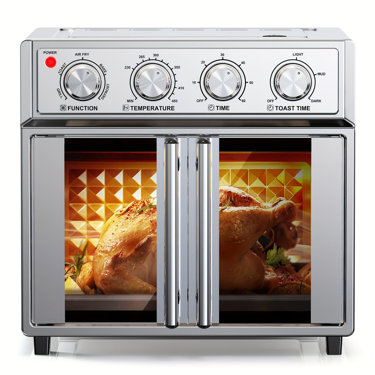 French Double-Door Air Fryer Convection Toaster Oven, 29.5QT 1700W Cooker with 14 Presets and 7 Functions