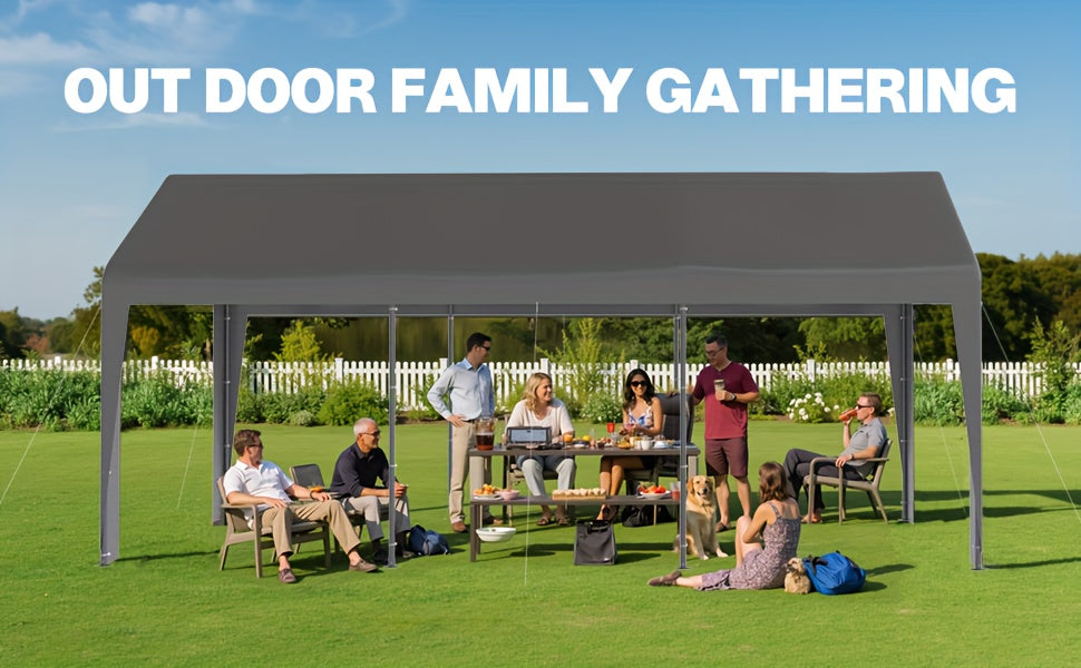 10x20 Carport Heavy Duty Portable Garage Shelter Metal Car Canopy Tent with UV-Resistant & Weatherproof Top Cover for RV & Vehicles