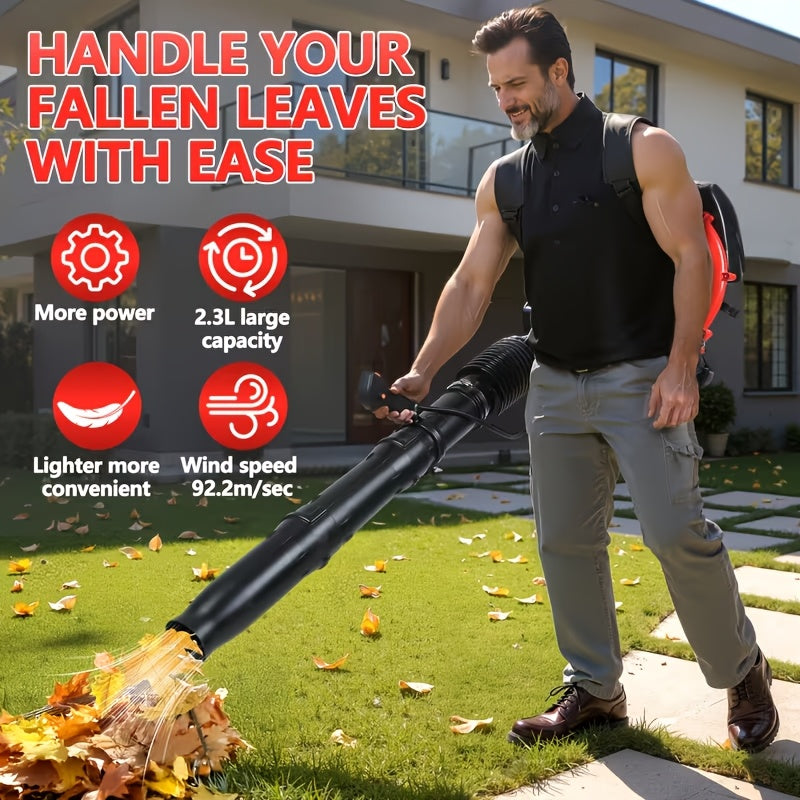 80cc 900 CFM High-speed Airflow Lawn Blower, Air-cooled Gasoline Backpack-style Lawn Blower, Snow Blower, for Efficient Lawn And Debris Cleaning. Ergonomic And Low-vibration, Cruise Control, Ideal for Year-round Backyard Maintenance.