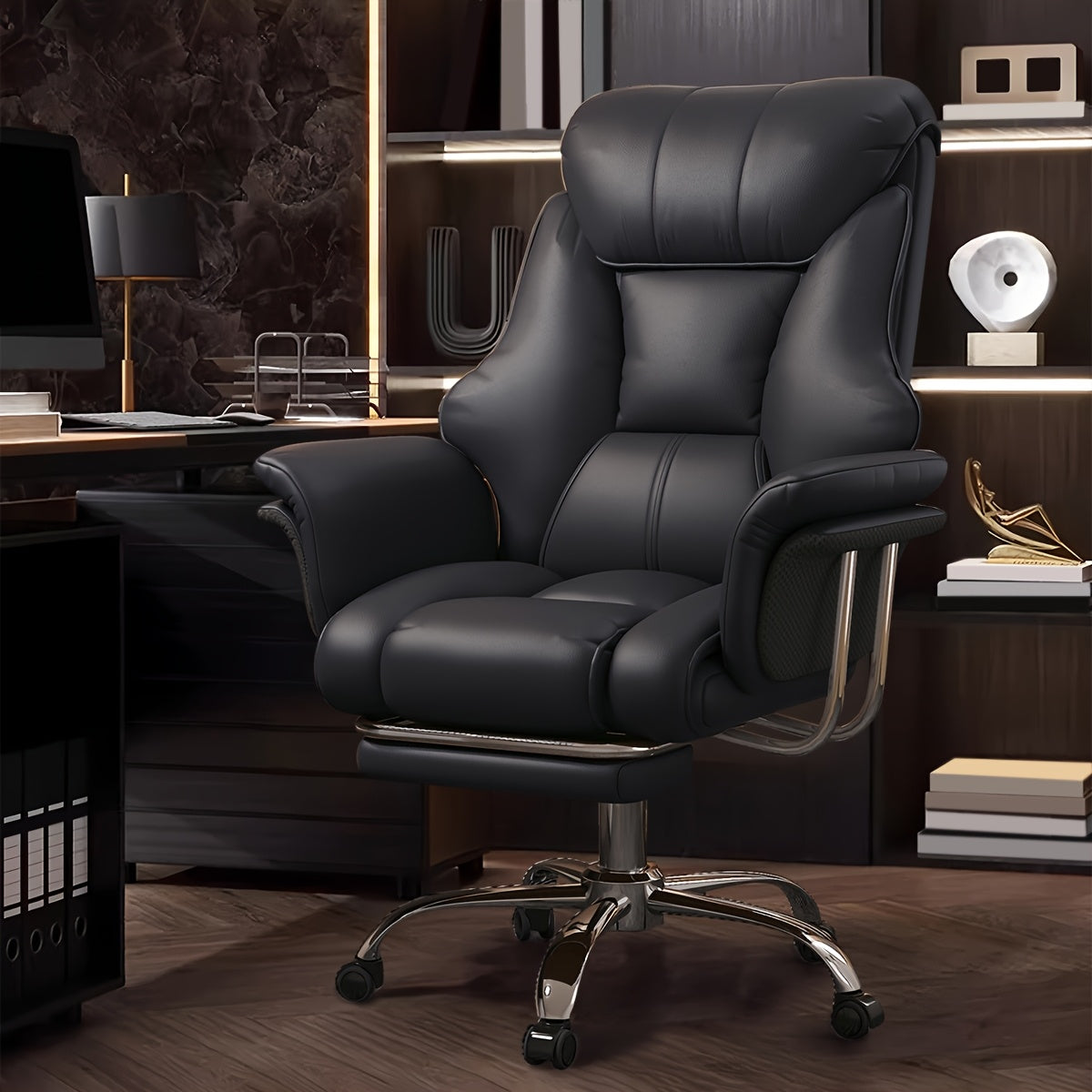 Executive Leather Office Chair, Comfy Desk Chair with Lumbar Support, Adjustable Height And Tilt, Rolling Swivel Chair, an Ergonomic Computer Chair