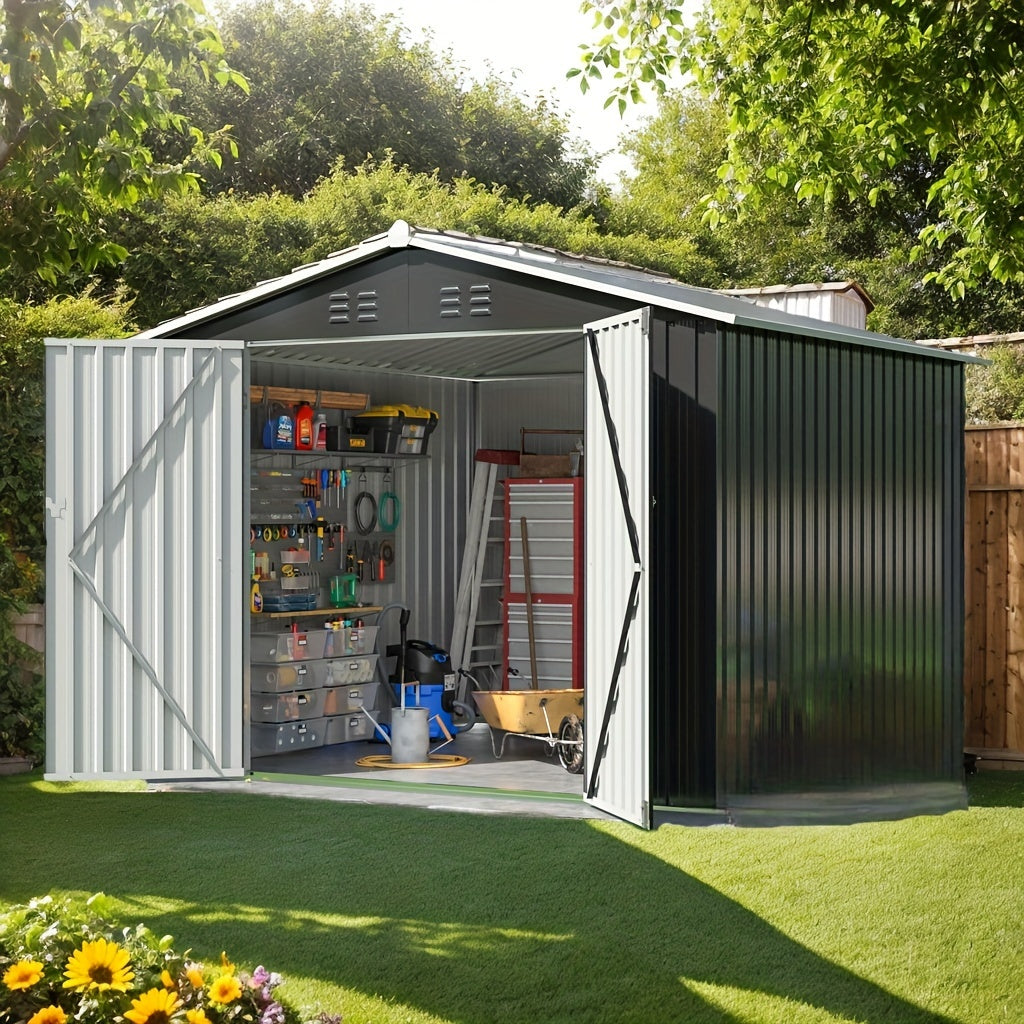 8x8/10x10 FT Outdoor Storage Shed, Garden Shed With Updated Frame Structure And Lockable Doors, Metal Tool Sheds For Backyard Garden Patio Lawn, Grey