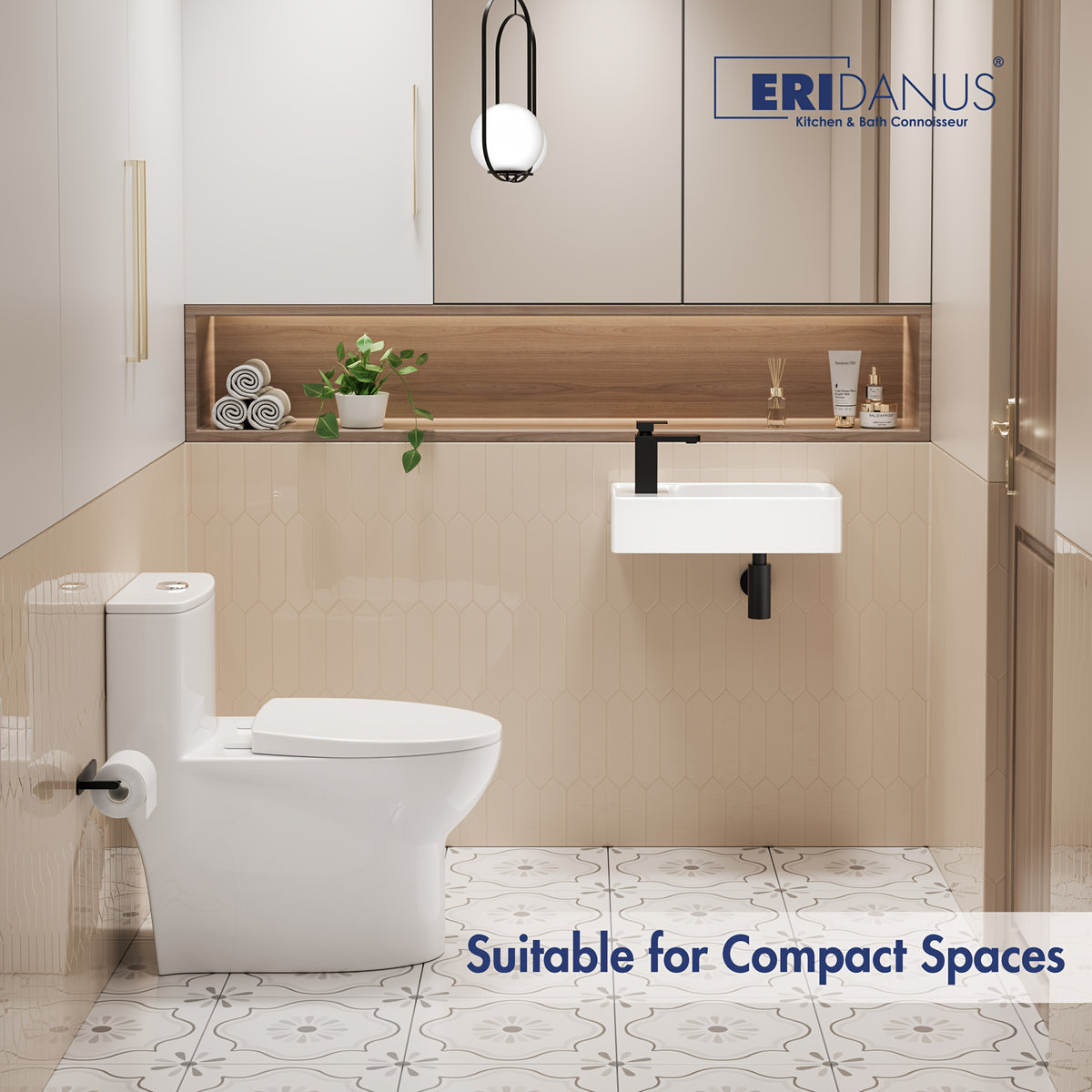 [Compact Dual Flush Toilet] Eridanus Compact Dual Flush Single Unit Toilet, Extended Shape Featuring a 16-3/8" Seat Elevation, Gentle Close Lid, 1.1/1.6 Gallons Per Flush, 12" Rough-In