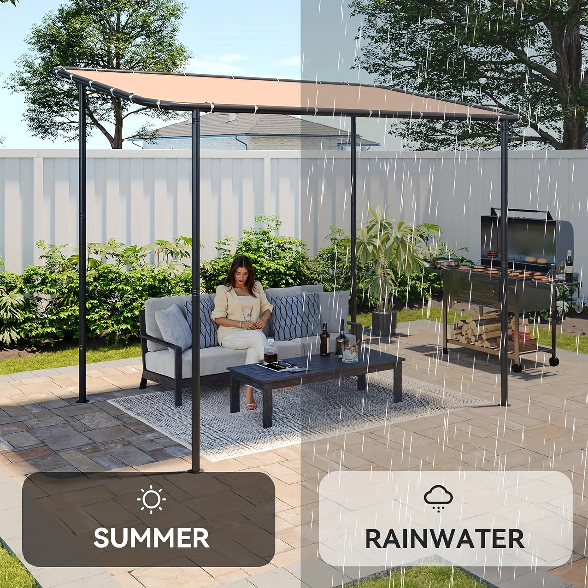 8X5FT/10x6FT/12x10FT Lean-to Gazebo Pergola - Wall Mounted Outdoor Canopy With Sloped Roof, Water And UV Resistant Awning For Patio, Deck, Backyard, Garden, Khaki