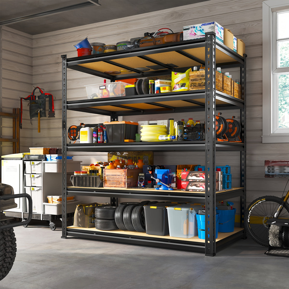 Heavy-Duty Adjustable Garage Shelving Unit with Capacity Suitable for Basement, Pantry, Warehouse, Workshop - Easy Assembly Storage Rack, 6-Tier/5-Tier/4-Tier Beam System, Frame Shelves for & Commercial Use Storage and Organization
