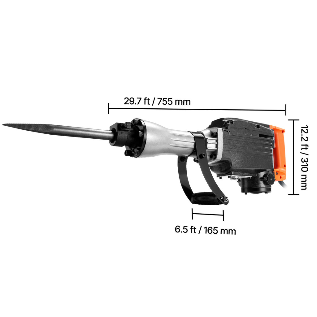 VEVOR Demolition Jack Hammer, 2200W 1350 BPM / 1400 BPM Jack Hammer Concrete Breaker, Heavy Duty Electric Jack Hammer 4pcs/6pcs Chisels Bit with Gloves, 360°C Swiveling Front Handle for Trenching and Breaking Holes