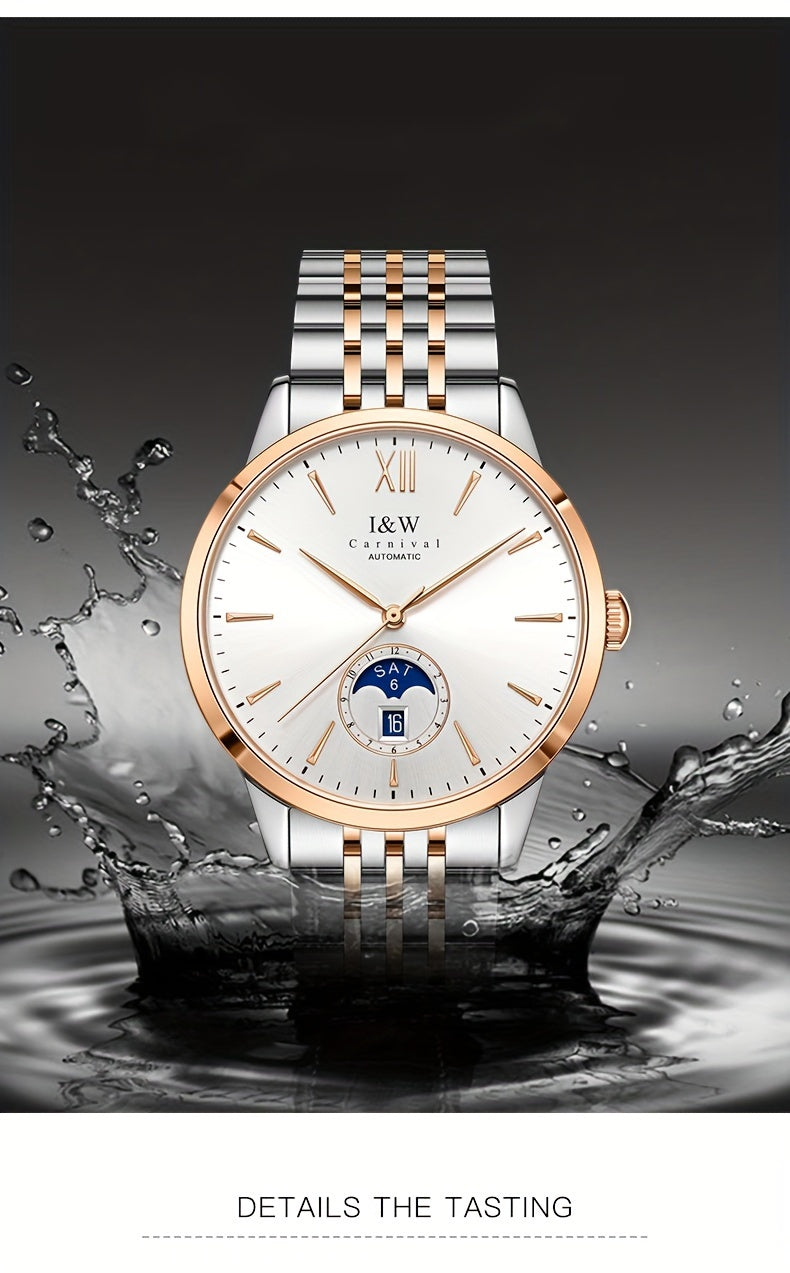 Carnival High-end Brand Mechanical Watches for Men Stainless Steel Faux Sapphire Mirror Fashion Sports Watches for Men Holiday Gifts