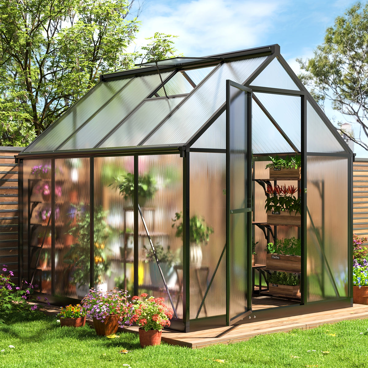 Spacious Outdoor Polycarbonate Garden House - Walk-in Design with Strong Aluminum Frame, Quick Setup, Roof Ventilation, and All-Year Round Protection - Ideal for Backyard Gardening and Greenhouse Use to Help Plants Flourish in Every Season
