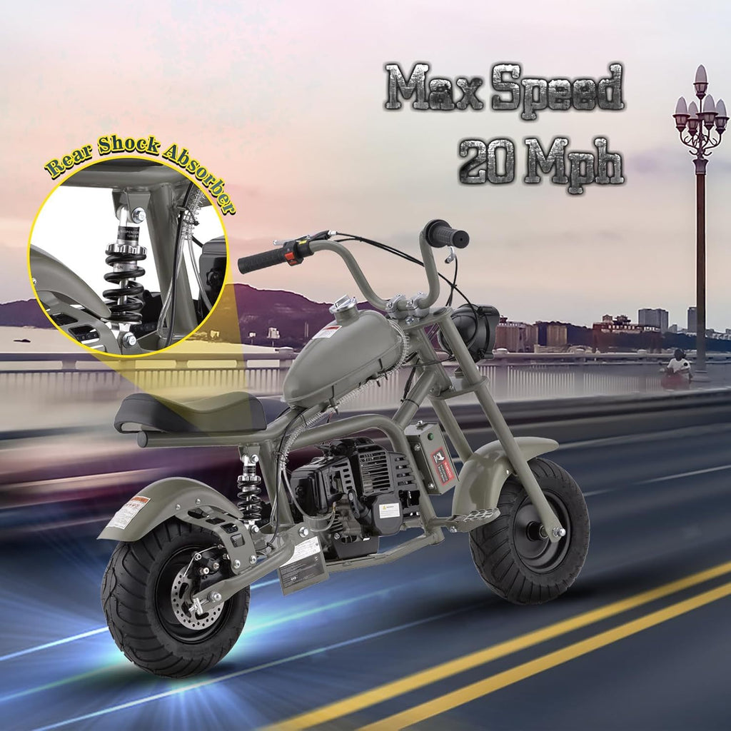 Gas Mini Chopper Bike, DB003 Model 40CC4-Stroke Dirt Bike with Big Headlight, Rear Shock Absorber, Metal Frame, Disc Brakes, Max Load 165Lbs, Up to 20Mph, Product name: gas mini dirt bike, chopper bike