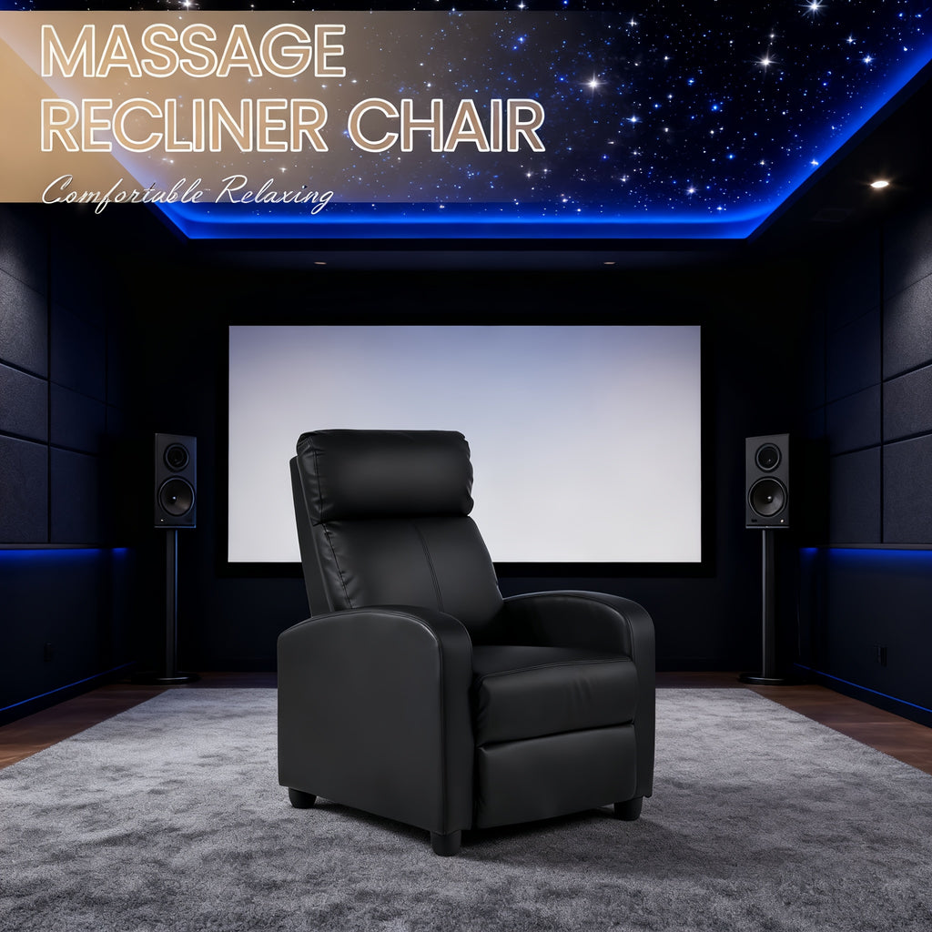 Recliner Chair Breathable Padded PU Leather Massage Single Sofa Recliners For Small Recliner Chair With Footrest Home Theater Seating For Bedroom Living Room
