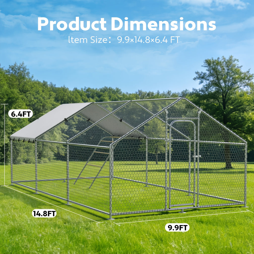 Walk-In Metal Chicken Coop | Outdoor Activity Enclosure With Uv-Resistant Canopy, Predator-Proof Hexagonal Mesh, And 5-Tier Extra-Large Roosting Bars | Ideal For Backyard Housing Of Chickens, Ducks, Geese, And Small Fowl