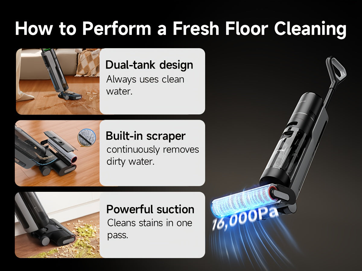 Refurbished DREAME H12 PRO Wet Dry Vacuum Cleaner, Cordless Vacuum Mop All In One, Smart Floor Cleaner for Hard Floor, One-Step Edge to Edge Cleaning with Hot Air Drying