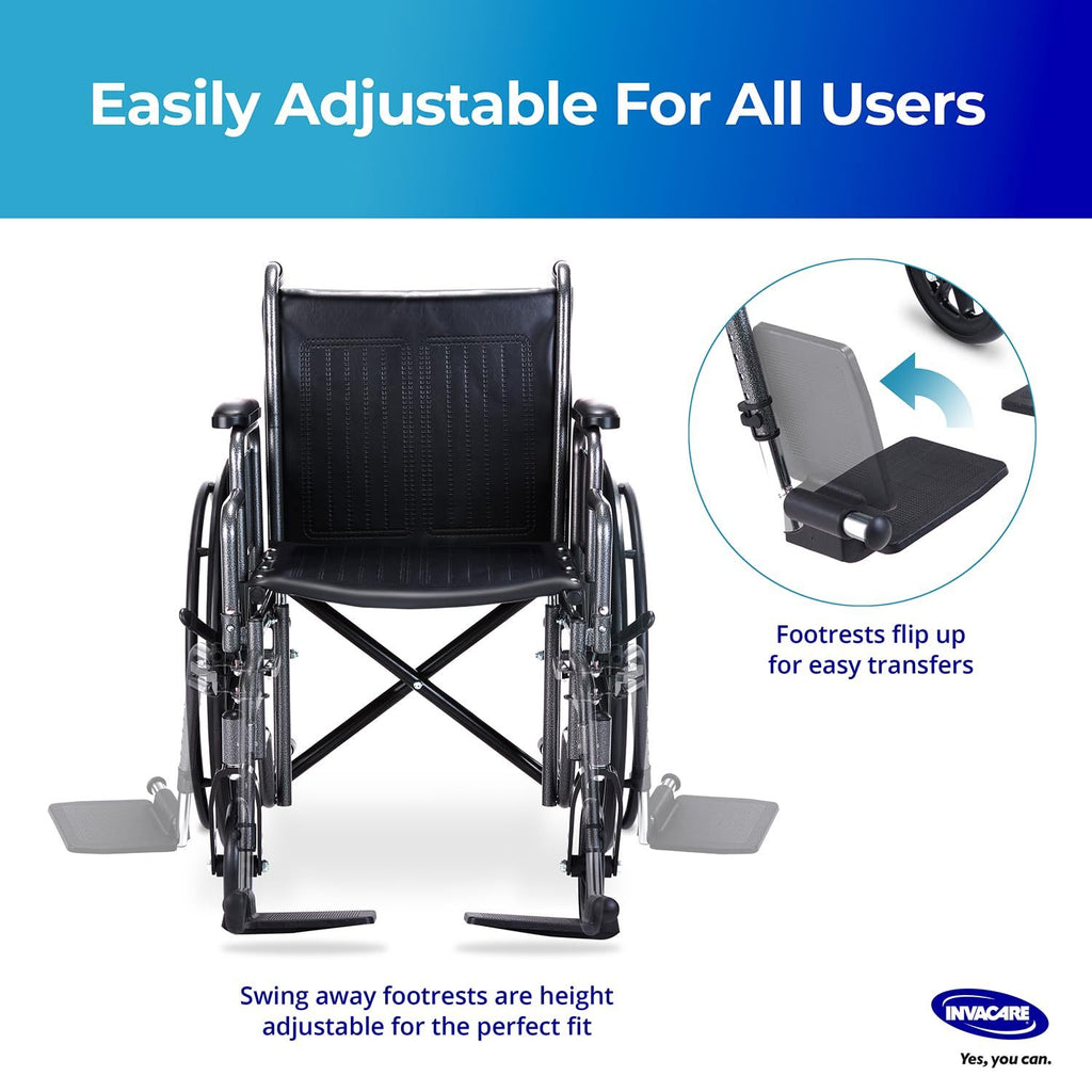 Invacare Essentials EX1 Folding Manual Wheelchair w/ Swing‑away Footrests & Desk‑Length Arms