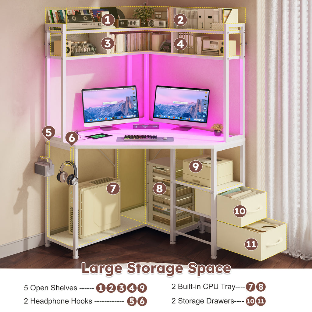 Computer Desk with Hooks And Storage, Ample Storage Space, Suitable for Various Space Uses