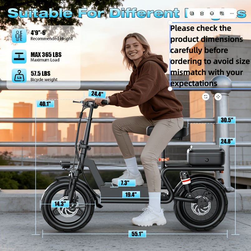 [Long Range Scooter] Commuter Electric Scooter With Seat, 54.6V 16.5Ah Electric Scooter With Detachable Box, Shopping Cart And Grocery Cart And Multi-Purpose Cargo Scooter, Large Capacity Battery For 25-35 Miles Long Range, New Smart Throttle With 3 Speed