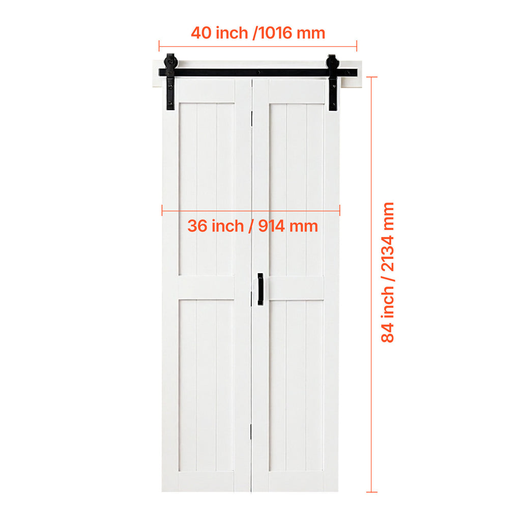 VEVOR Bifold Barn Door, 24" x 84"/36" x 84", MDF Bi-Fold Sliding Closet Doors, Hardware Kit Included, H-Frame Space-Saving Design, Need to Assemble, for Bedroom, Living Room, Wardrobe and Room Divider, White