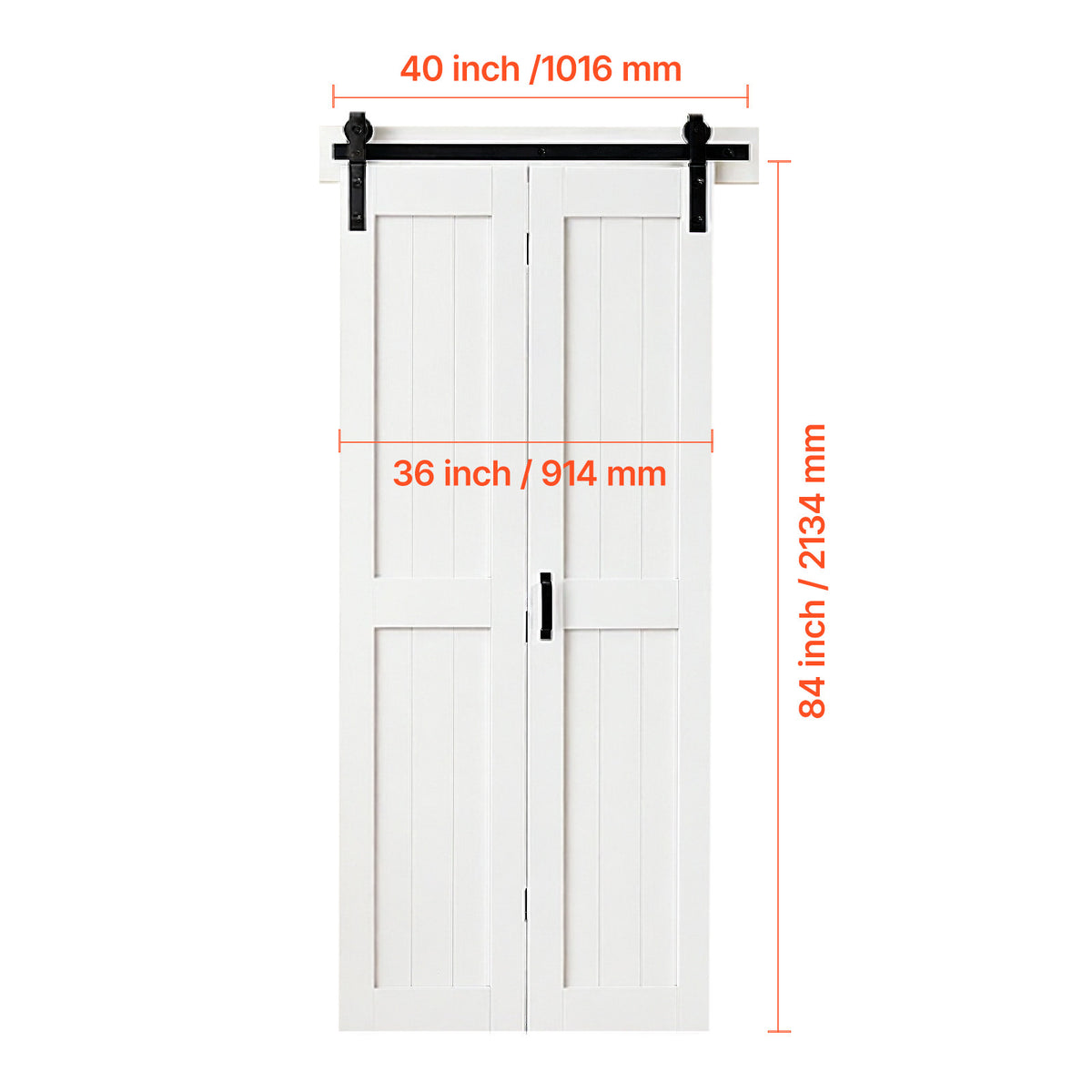 VEVOR Bifold Barn Door, 24" x 84"/36" x 84", MDF Bi-Fold Sliding Closet Doors, Hardware Kit Included, H-Frame Space-Saving Design, Need to Assemble, for Bedroom, Living Room, Wardrobe and Room Divider, White