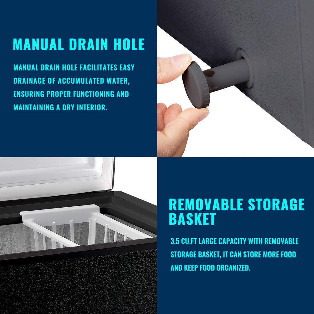 [Small Deep Freezer] WANAI Small Deep Freezer, 2.5/3.5/5.0 Cubic Feet Chest Freezer with Adjustable Temperature, Top Open Door, Removable Storage Basket for Home, Kitchen, Office, for Home And Apartment, Black