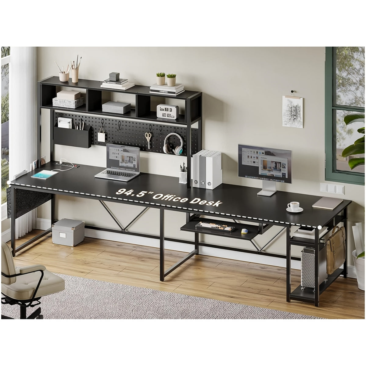 L-Shaped Gaming Desk, Reversible from a 67-Inch Corner Setup to a 94.5-Inch Two-Person Workstation