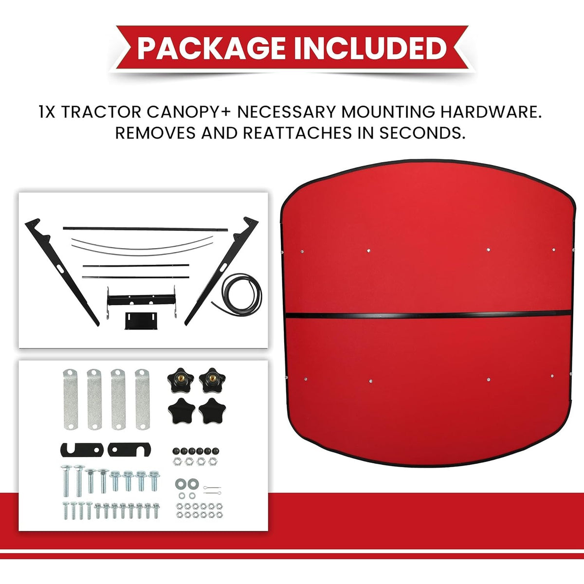 Tractor Canopy Compatible with All ROPS 48-3/8" X 48-3/8" Equipped Tractors and Mowers with a 2" x 2" or 2" x 3" ROPS (Will Add About 4'' to The Height of The Tractor, Red/Orange/Green/Wthite)