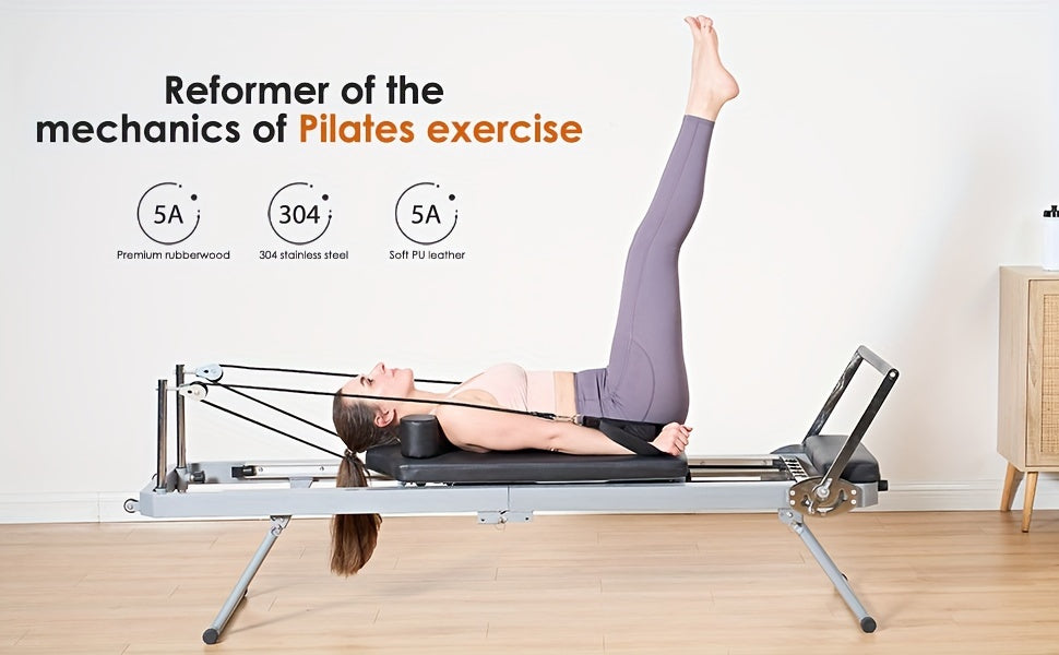 SogesPower Pilates Reformer Machine for Home Gym Workout, Foldable Pilates Equipment with High Strength Alloy Springs for Beginners, Up to 330lbs Weight Capacity