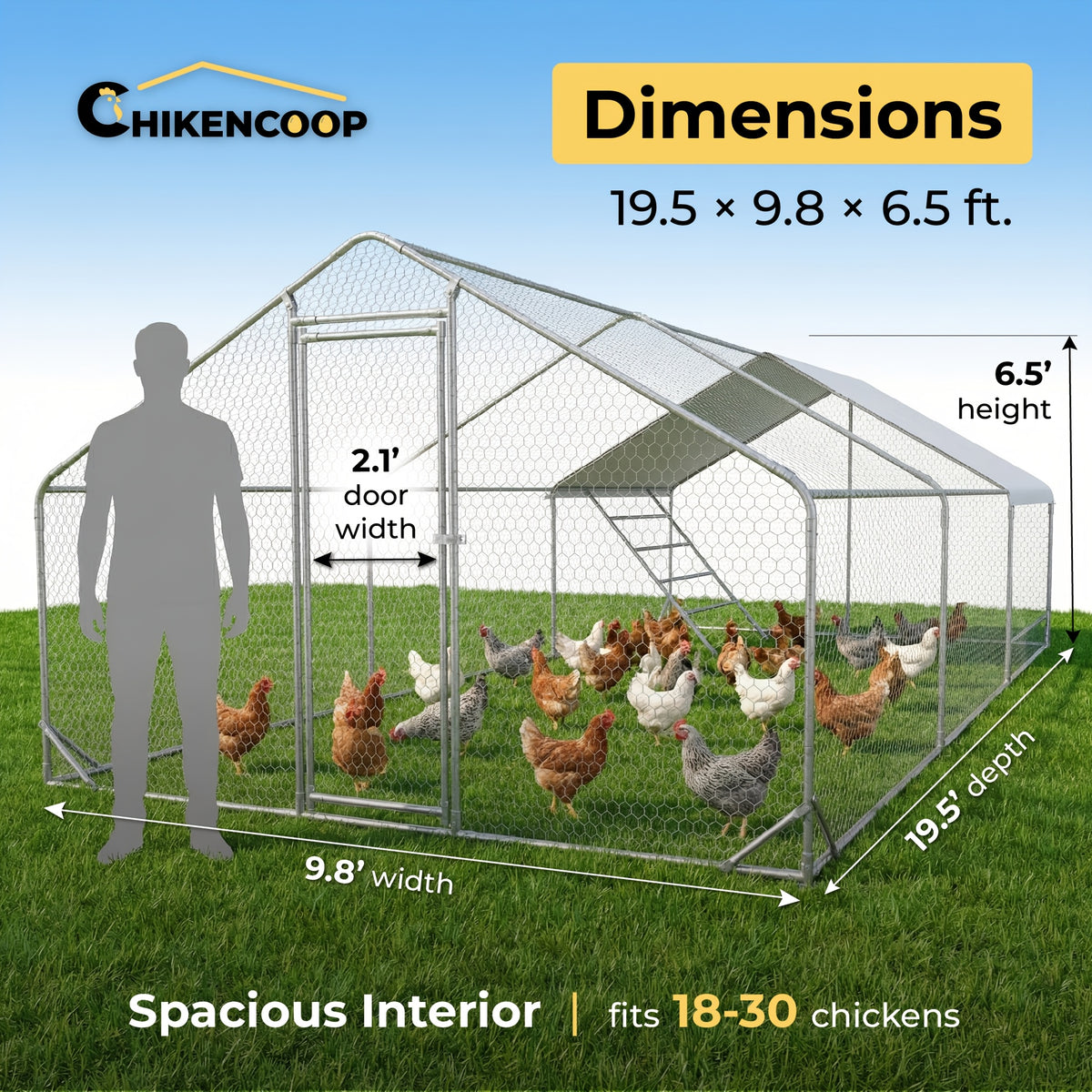 Heavy Duty Reinforced Chicken Coop Walk In Chicken Run with Waterproof Cover Large Metal Poultry Cage Outdoor Chicken Pen with Free Chicken Roosting Ladder