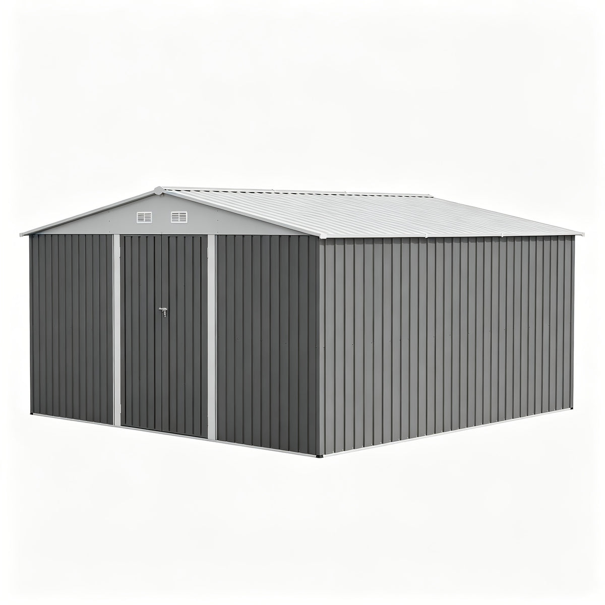 GUNJI Heavy-Duty 10X14 FT & 5X3 FT Metal Garden Shed With Double Hinged Large DoorSecure Tool Sheds & Backyard Organization For Outdoor Storage Solutions, Patio Storage, Garbage Can, Chicken Coop