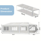 GUNJI 10x30ft Heavy Duty Canopy Steel Canopy Storage Shed, Portable Garage Party Tent, Portable Garage with Removable Sidewalls & Doors All-Season Tarp for Carport (White)