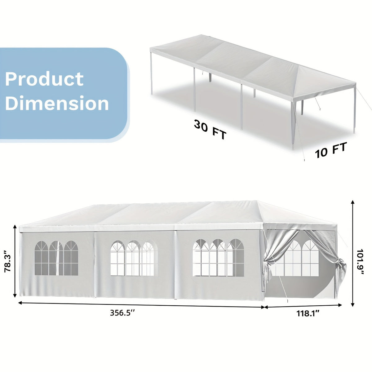 GUNJI 10x30ft Heavy Duty Canopy Steel Canopy Storage Shed, Portable Garage Party Tent, Portable Garage with Removable Sidewalls & Doors All-Season Tarp for Carport (White)