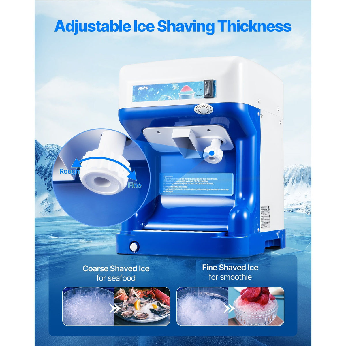 VEVOR Commercial Ice Shaver 286LBS/H Electric Snow Cone Maker Ice Crusher Blue