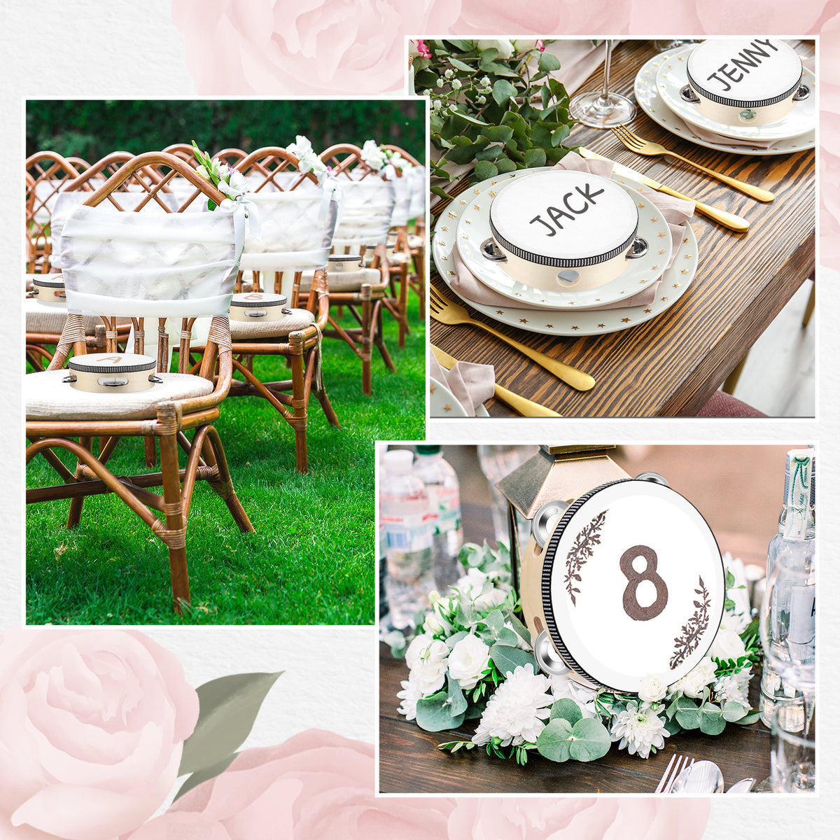 [Wedding Party Favor] 150pcs 4 Inch Wedding Tambourine Bulk Drum for Adults Hand Held Percussion Gift Wood Metal Jingles Musical Educational Drum Instrument for Church Wedding Party Favor