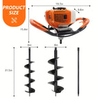 62CC Auger Post Hole Digger, 2 Stroke Gas Powered Earth Post Hole Digger With 2 Auger Drill Bits (6" & 8") + 1 Extension Rods For Farm Garden Plant, Orange (62CC)