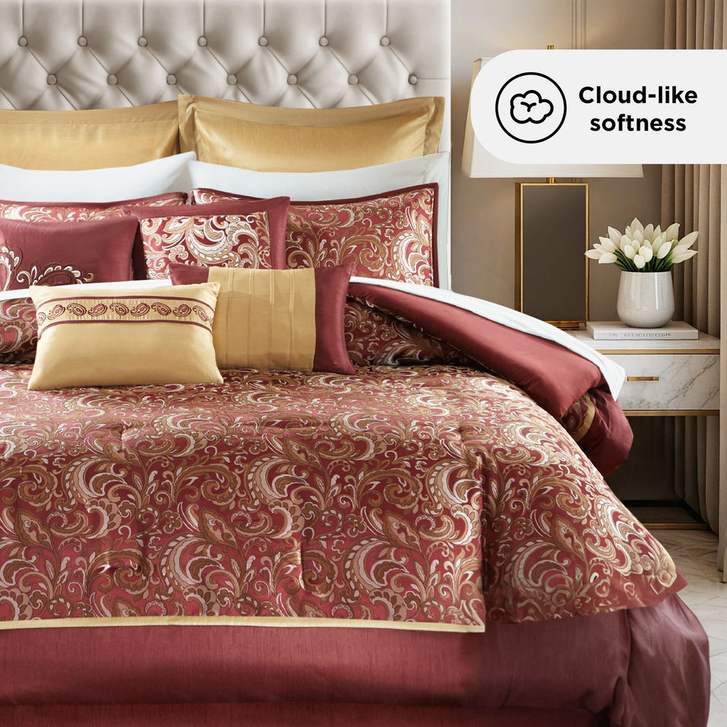 24-Piece Jacquard Paisley Comforter Set, Luxury Bedding Set, Room in a Bag, Bed in a Bag, Queen, King, CalKing, Sheet, Panels