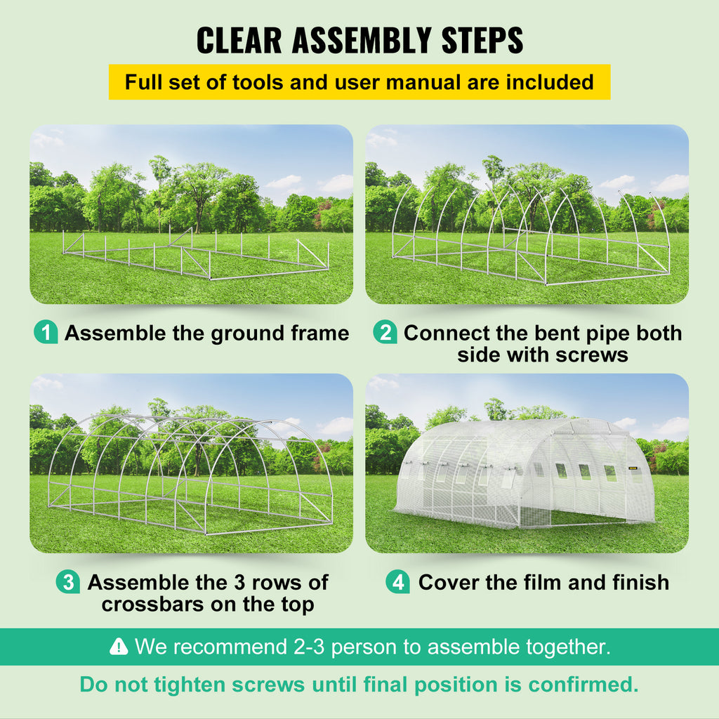 Walk-in Tunnel Greenhouse, 20 x 10 x 7 ft Portable Plant Hot House w/ Galvanized Steel Hoops, 3 Top Beams, Diagonal Poles, 2 Zippered Doors & 12 Roll-up Windows, White