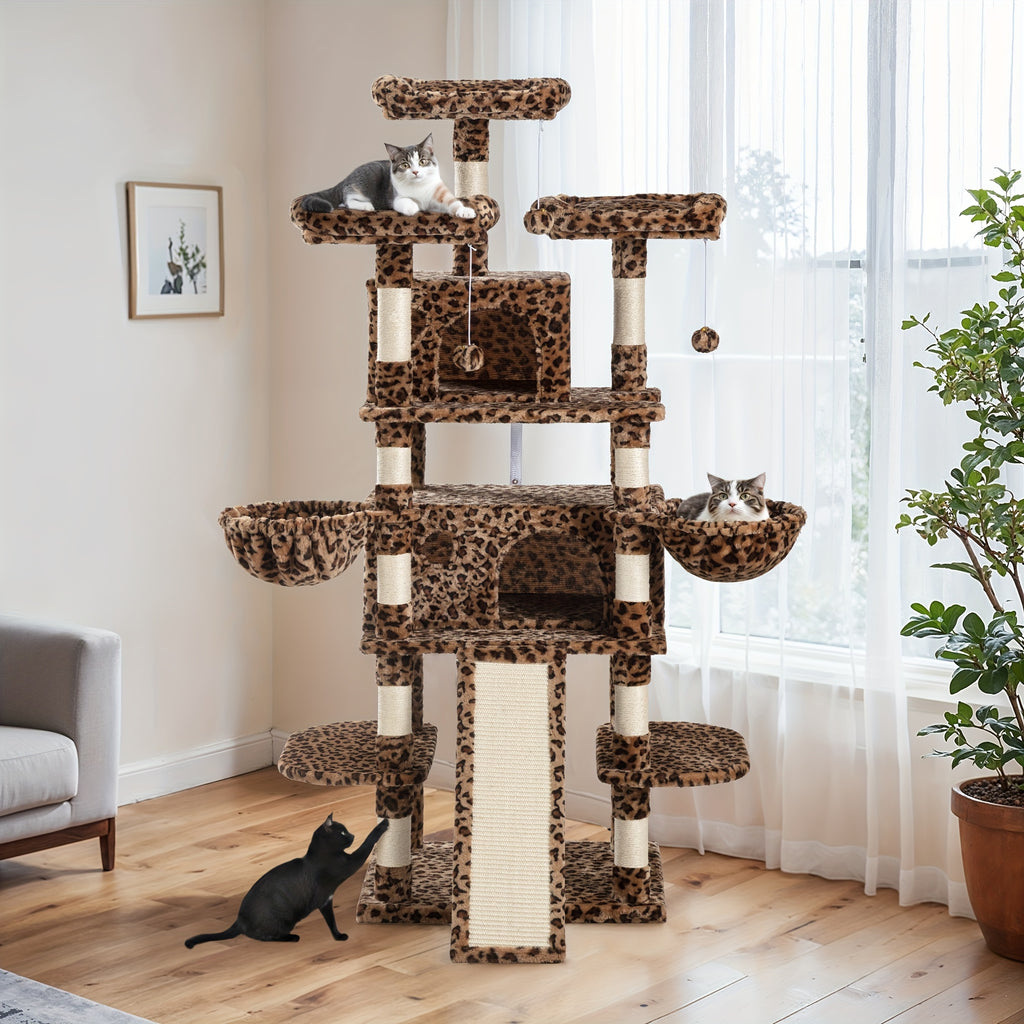 HOOMIC 68-Inch Multi-Level Cat Tree Tower for Large Cats/Cat Condo/Cozy Plush Cat Perches/Sisal Scratching Posts/Baskets/Wide Base Board/Cat Activity Center/Dark Grey/Grey/Beige/Pink/Leopard Print