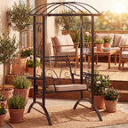 Outdoor Porch Swing with Stand for Adults, Patio Swing Chair with Removable Cushions and Side Tables for Garden, Balcony, Backyard and Poolside