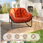 Papasan Rocking Chair Outdoor, All Weather Wicker Papasan Patio Chair with Cushion And Pillow, Heavy Duty Metal Oversized Papasan Rocker Egg Chair for Garden, Patio
