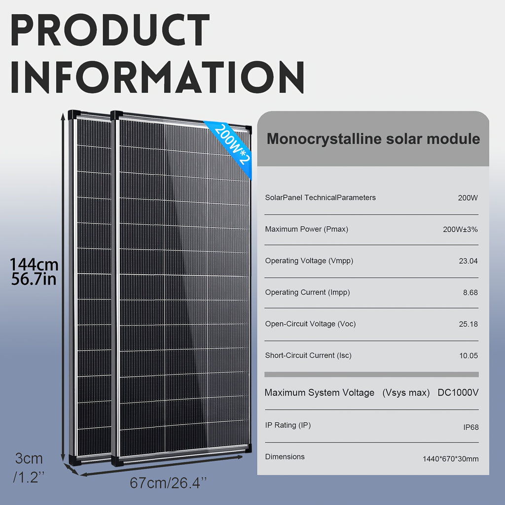 Bifacial Solar Panel Set, 400W Four-Panel Configuration for Rooftop, Farm, RV and Off-Grid Power Systems