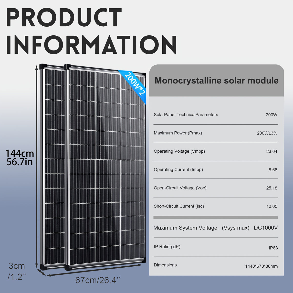 400W/200W Solar Panel Suitable for Home Rooftop, Farm & Off-Grid Systems - Bifacial Monocrystalline Panel with MC4 Connectors, Removable Module, Housing & 18BB A+ Cells for Outdoor Power Station, RV,, Generation