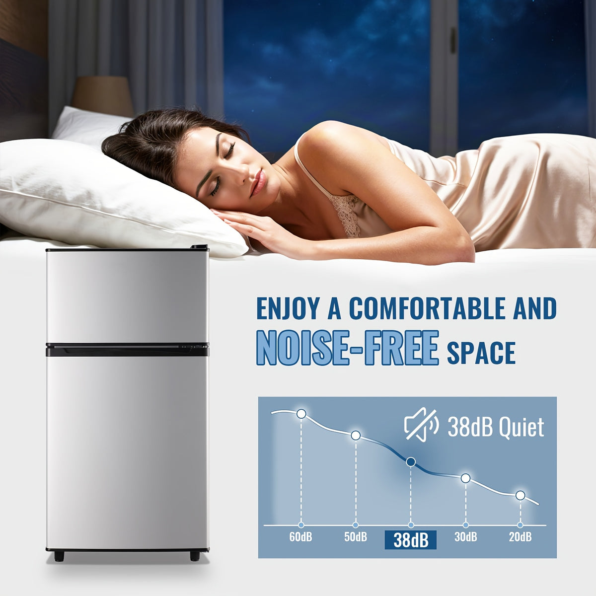 5.0/3.5/2.5 Cu.ft Small Fridge with Freezer 2-Door Compact Refrigerator 7-Level Adjustable Thermostat, Removable Shelves and Bakset, Perfect for Dorm, Office, RV, Bedroom, Silvery