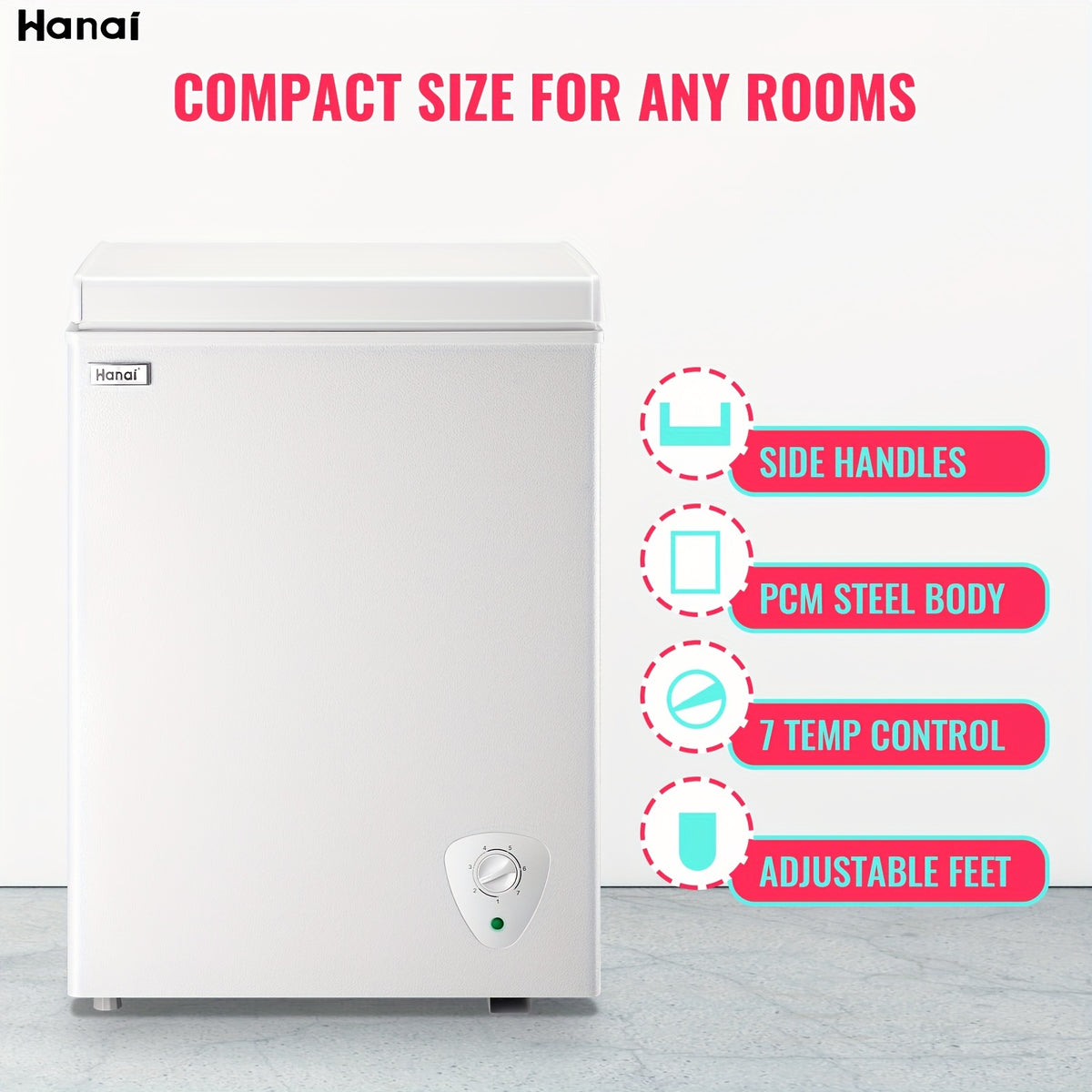 WANAI Chest Freezer Mini Small Deep Freezer Apartment Dorm Freezers with 7 Temp Control Fast Cooling Portable for Home Office Business Dorm