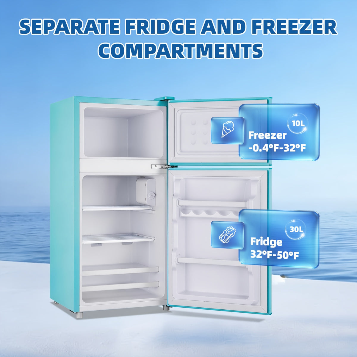 10.57gal Mini Fridge with Freezer, Double-Door Compact Refrigerator, Adjustable Glass Shelves, Mechanical Thermostat & Leveling Feet, Space-Saving for Apartment/Dorm/Office, Black