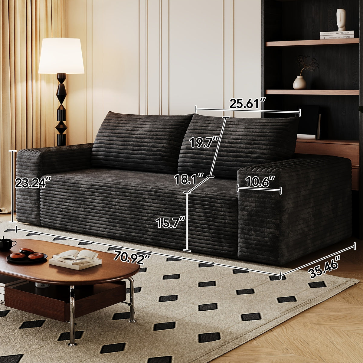 Boneless Sofas for Living Room, 71" Modern 2-Seater Sofa with Deep Seat, Comfy Cloud Sofa with Corduroy Fabric, No Assembly Couch, Loveseat Sofa for Bedroom, Dorm