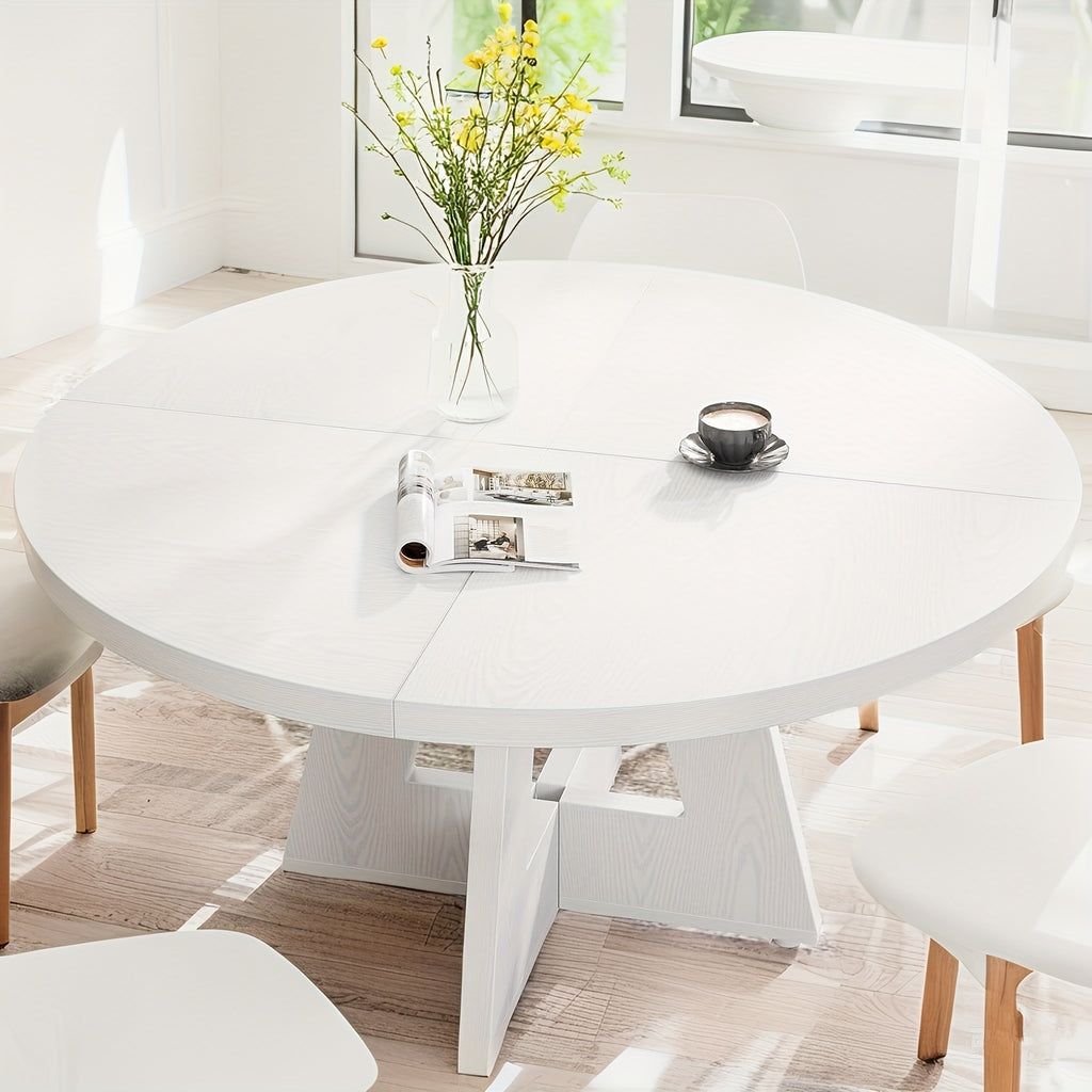 47" Round Dinner Table, Farmhouse Dining Table for 4, Ideal for Dining Room, Kitchen, Or Living Room