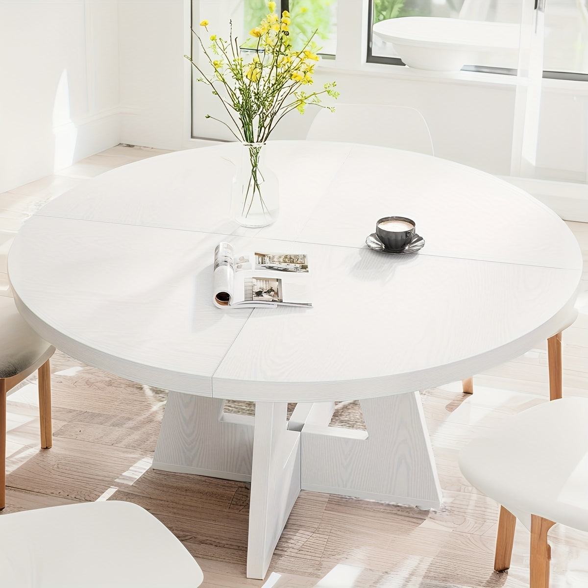 47" Round Dinner Table, Farmhouse Dining Table for 4, Ideal for Dining Room, Kitchen, Or Living Room
