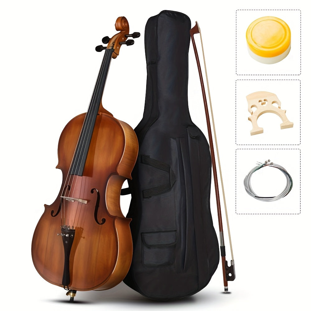[For Beginner, Music Lover] Glarry 4/4 Ebony Fitted Cello - Full Size Acoustic Cello With 7mm Padding Cello Carrying Bag, Extra String, Bridge, Bow, 2nd & 3rd String Reductions, 2nd & 3rd String Reductions, For Beginner, Music Lover
