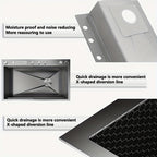 Elegant Stainless Steel Rectangular Kitchen Sink with Digital Display Faucet and Right Drainage Position - 22cm/8. 7in X 46cm/18. 1in