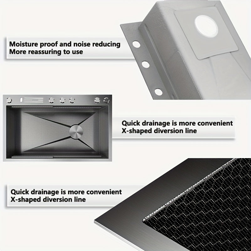 Elegant Stainless Steel Rectangular Kitchen Sink with Digital Display Faucet and Right Drainage Position - 22cm/8. 7in X 46cm/18. 1in