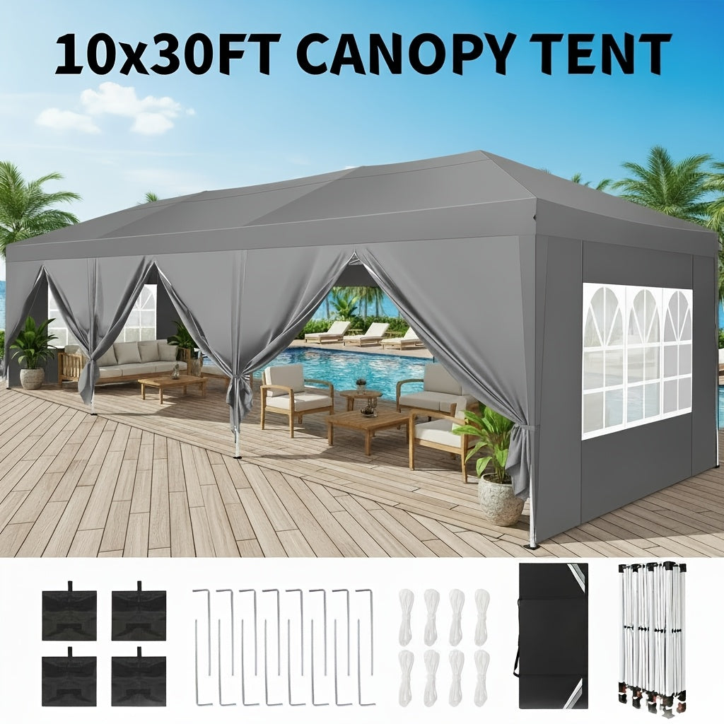 10x30ft/10x20ft Pop-up Canopy Tent, Canopy with 8 Removable Sidewalls, with Sandbags And Carry Bag, Three Adjustable Heights, Perfect for Patios, Lawns And Gardens, Event Parties, Market Stalls