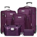 5pcs Soft Luggage Collection Including a Duffel, a 20-Inch Carry-On, And 24 & 28-Inch Expandable Rolling Suitcases, Featuring Rotating Wheels, Lightweight Design, Tsa-Approved Lock, in Purple Color