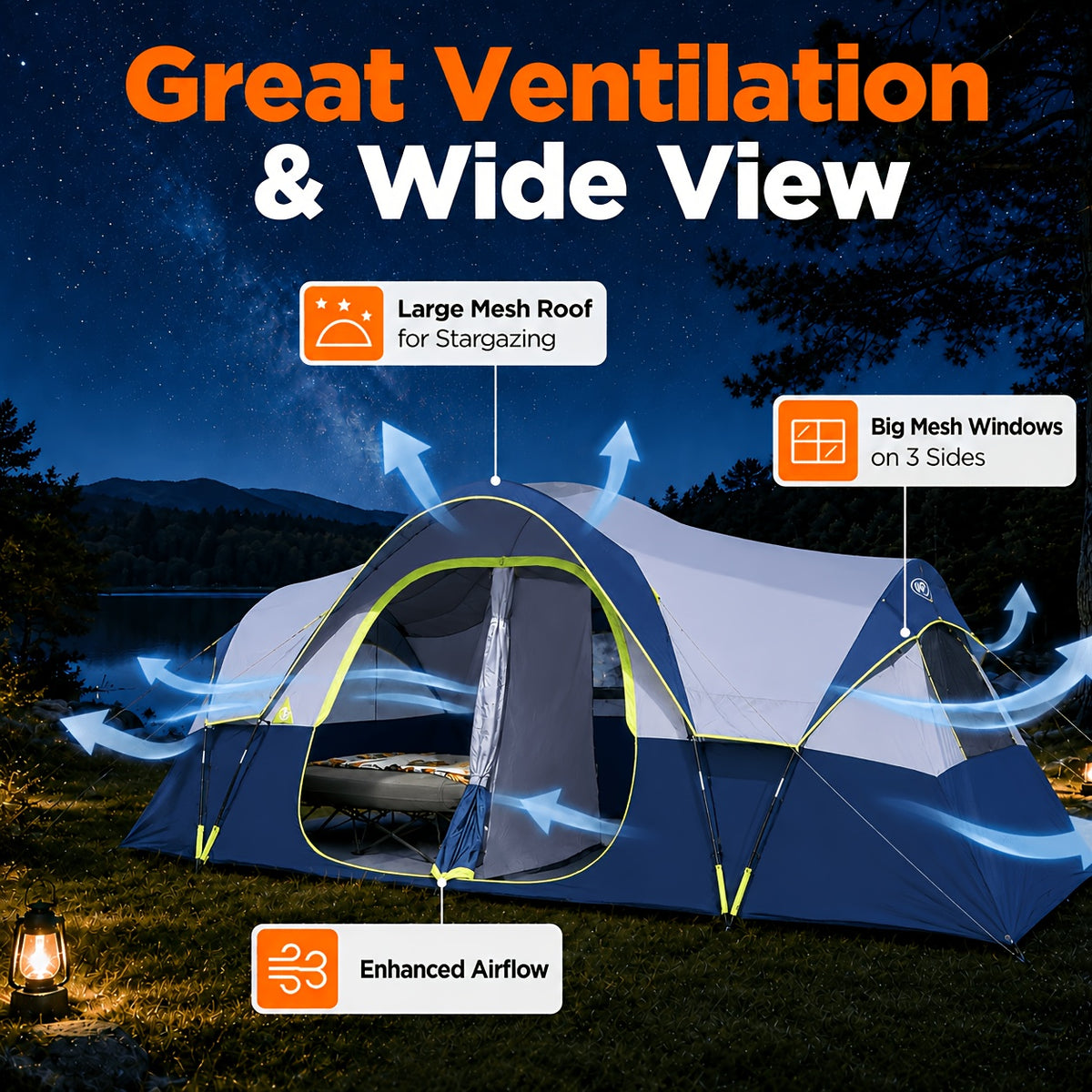 Spacious 10-Person for family Camping Tent, 2-Room Privacy Cabin Tent, And Windproof with Mesh Window, Easy Setup for Family Outdoor Trips And Backyard Parties